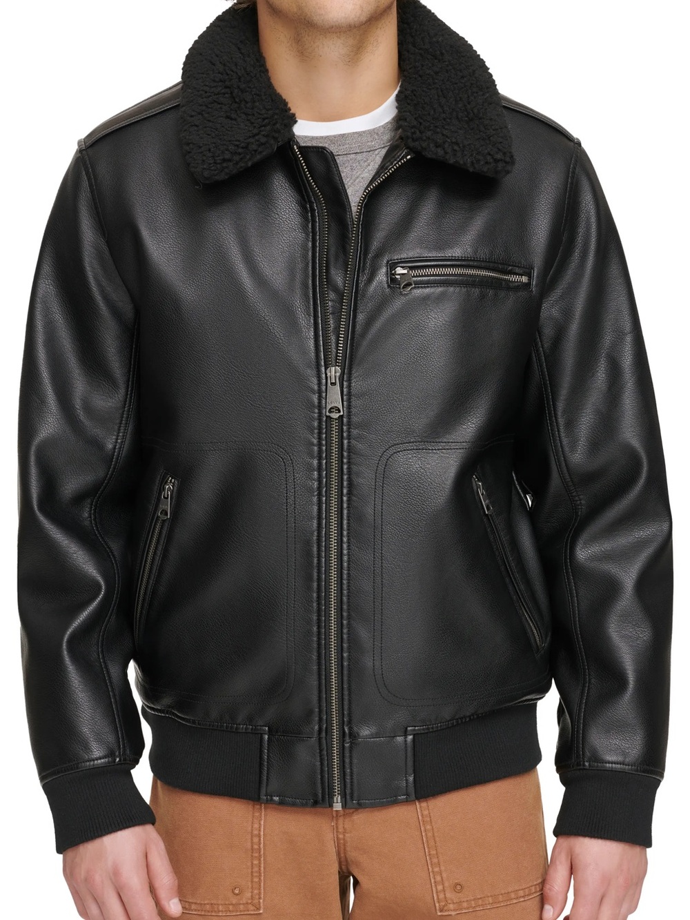 Levi’s Men's Faux Leather Sherpa Collar Aviator Bomber Jacket Black Large